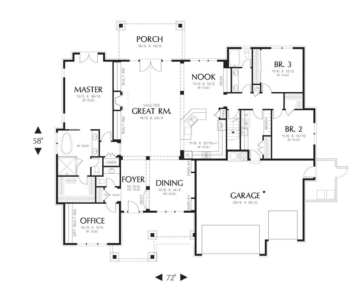 Main Floor Plan image for Mascord Ashby-Lodge with Large Master Suite and Open Floor Plan-Main Floor Plan