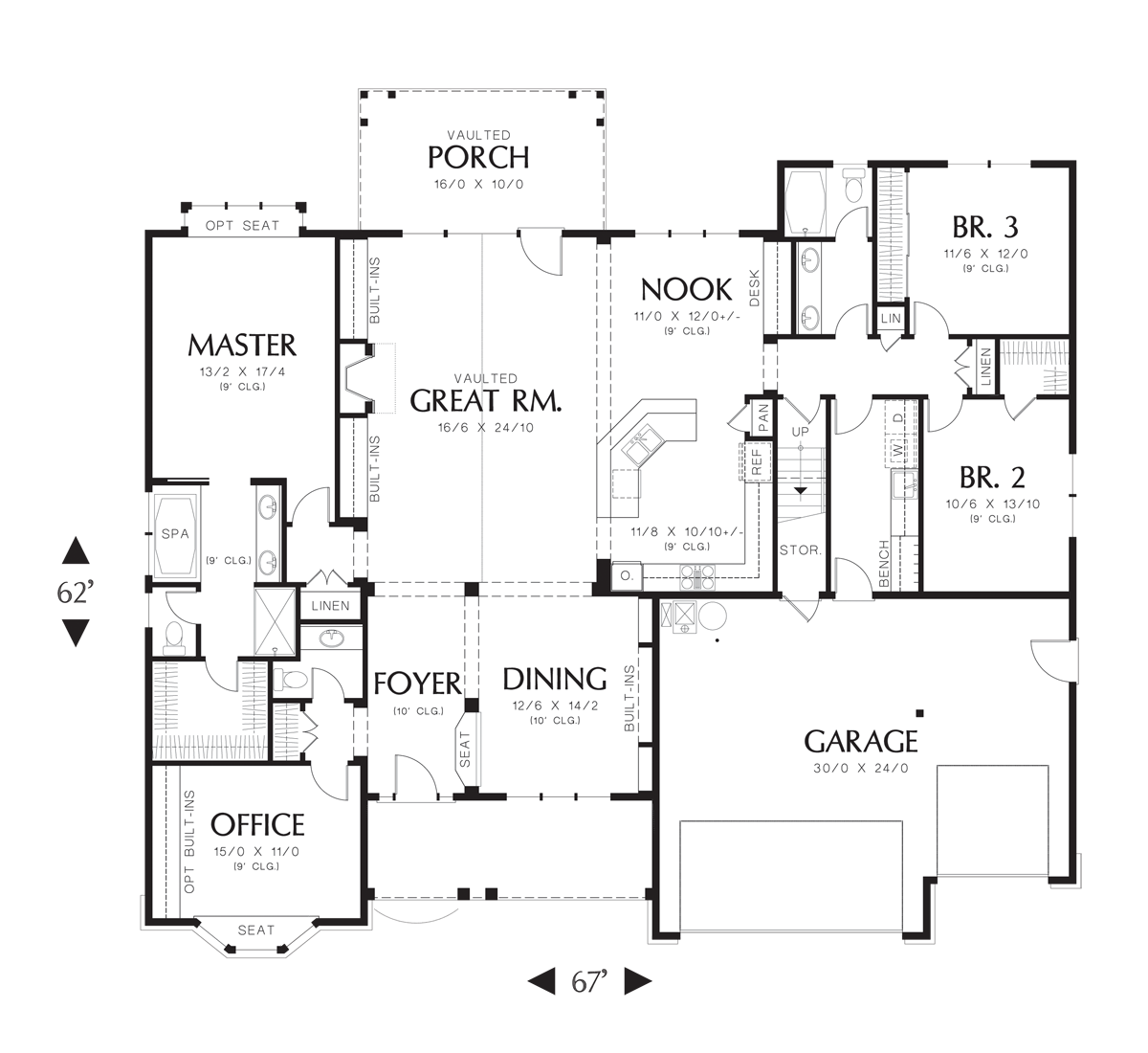 Main Floor Plan image for Mascord Ravenwood-Dual Sinks and Spa Tub in Master-Main Floor Plan