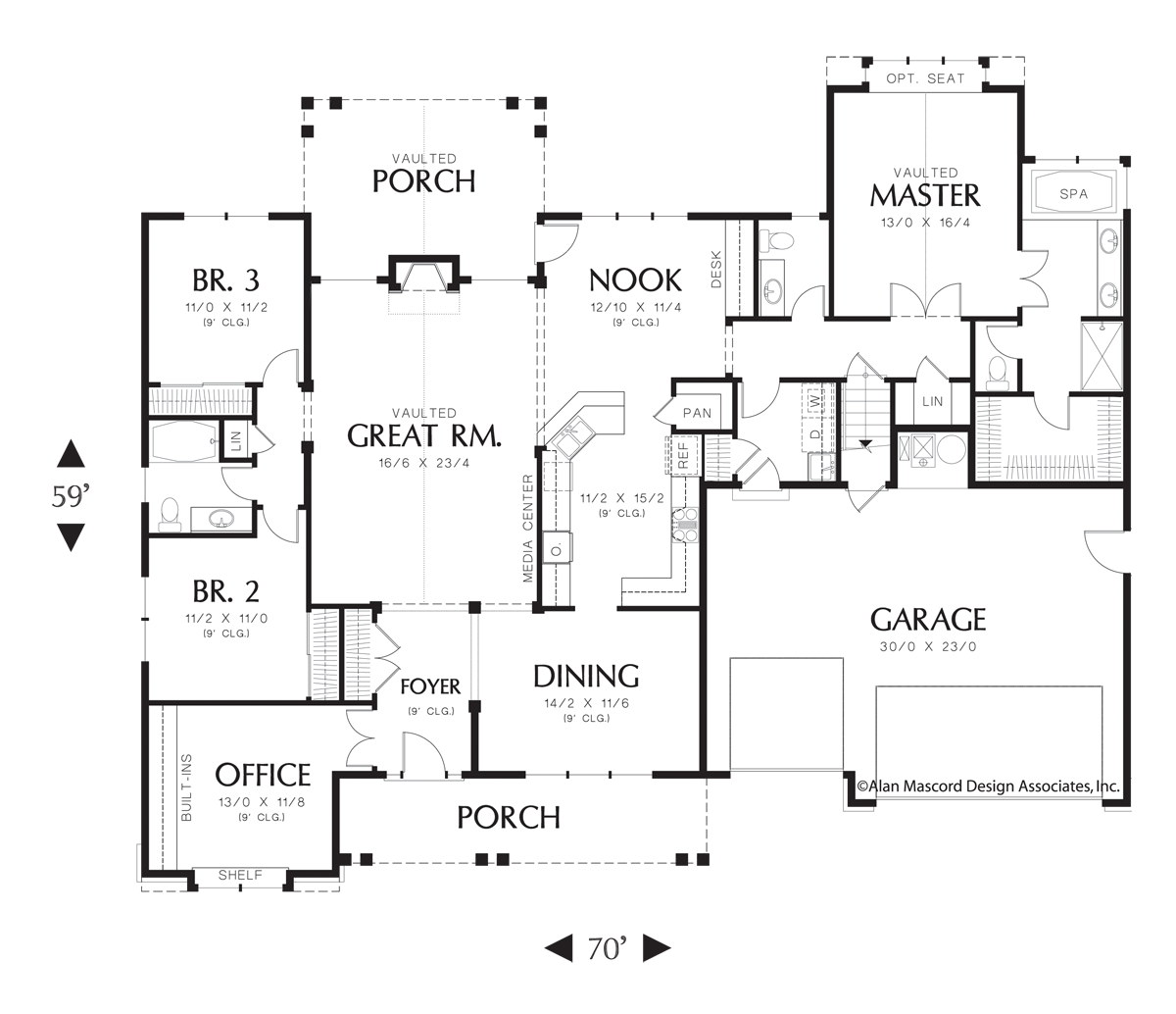 Main Floor Plan image for Mascord Willard-Storage and Bonus Rooms Above the Garage-Main Floor Plan