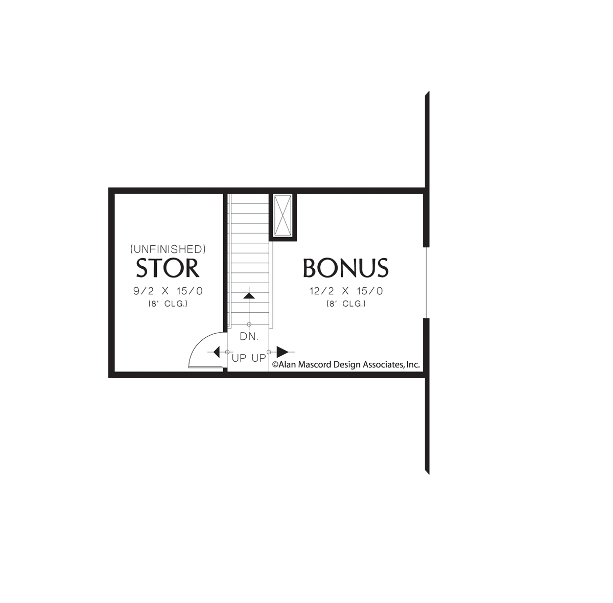 Upper Floor Plan image for Mascord Willard-Storage and Bonus Rooms Above the Garage-Upper Floor Plan