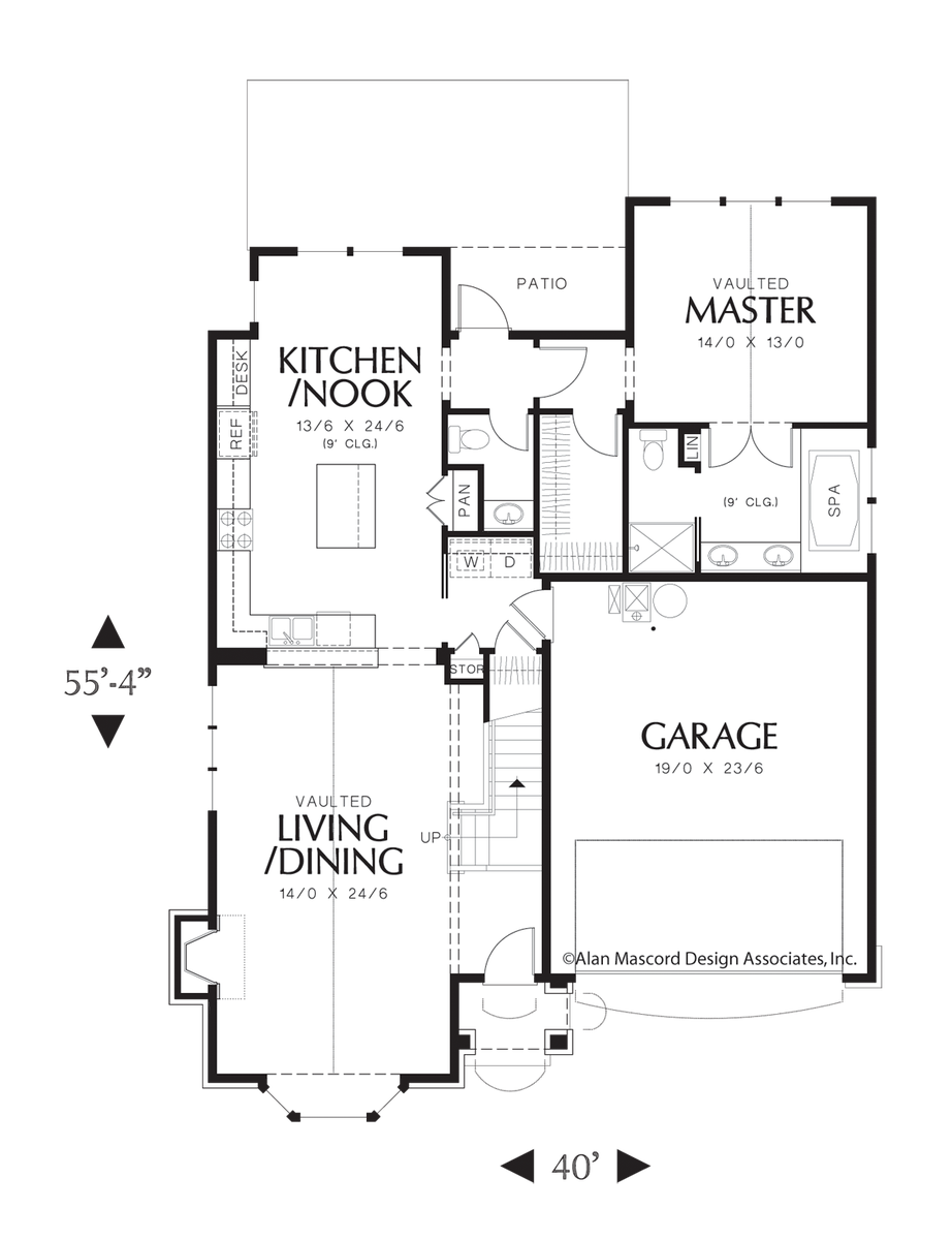 Main Floor Plan image for Mascord Fairfield-Flexible Living/Dining Room in European Cottage Plan-Main Floor Plan