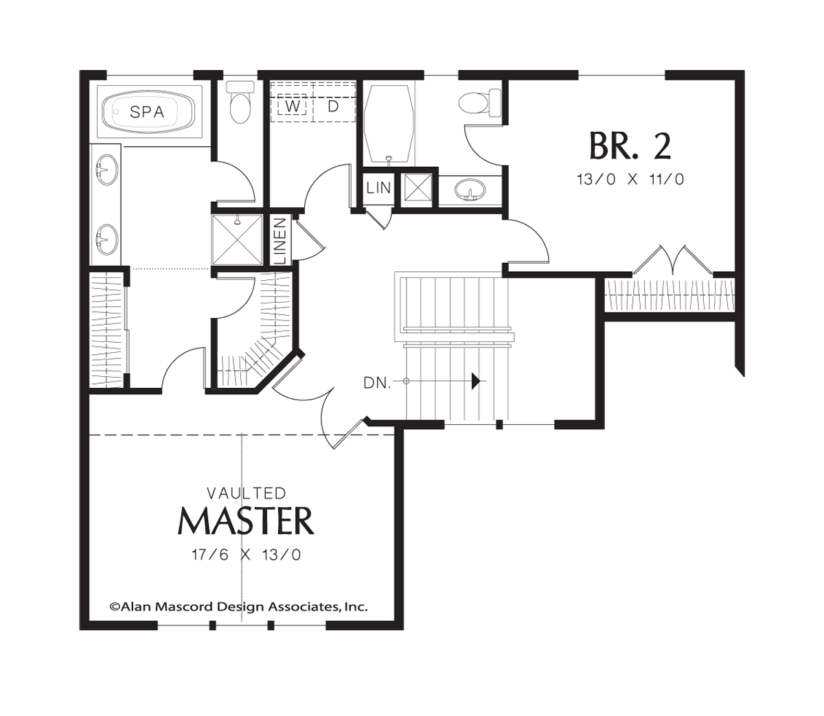 Upper Floor Plan image for Mascord Butler-Two Story Living with Garage Under-Upper Floor Plan