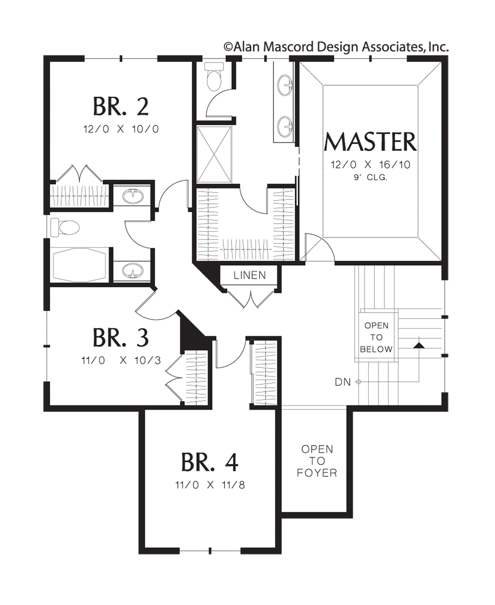 Upper Floor Plan image for Mascord Crawford-4 Bedroom Plan with Narrow Footprint-Upper Floor Plan