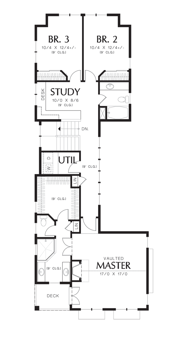Upper Floor Plan image for Mascord Nichols-Quaint 2 Story Narrow Lot Plan-Upper Floor Plan