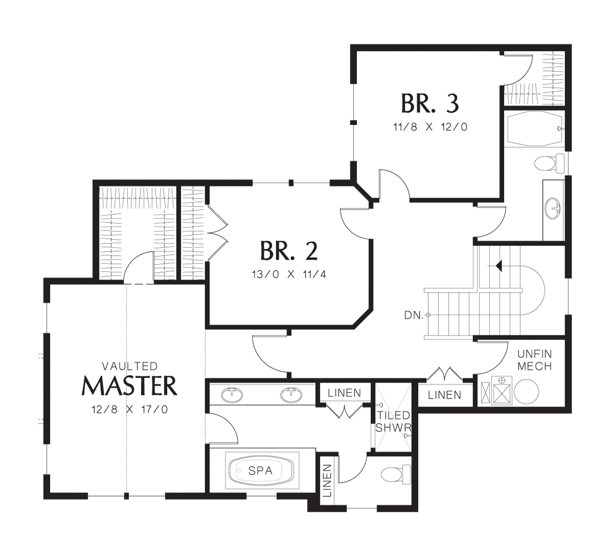 Upper Floor Plan image for Mascord Mayfield-Angled Living Arrangement and 'Detached' Garage-Upper Floor Plan