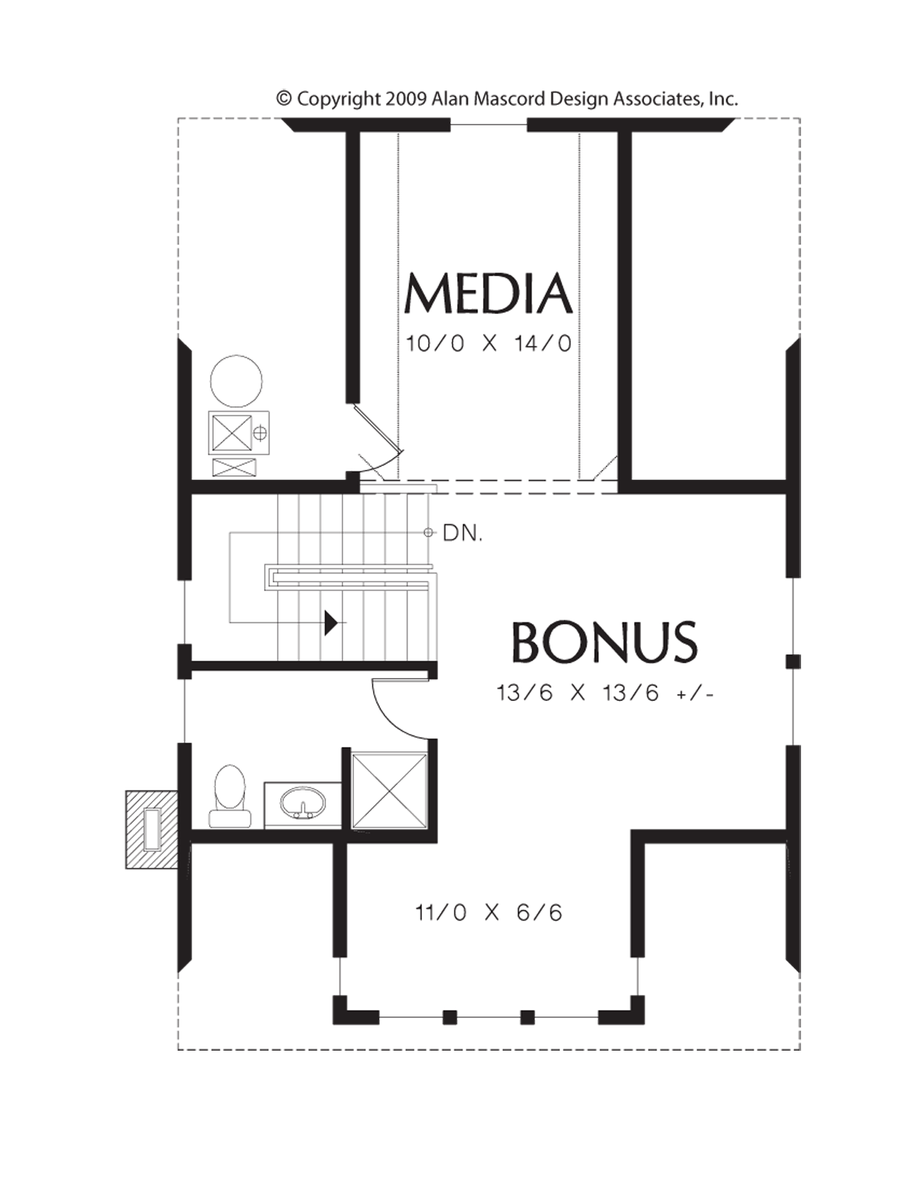 Upper Floor Plan image for Mascord Hadaway-Charming Home Design for the Coast or Compact Lot-Upper Floor Plan