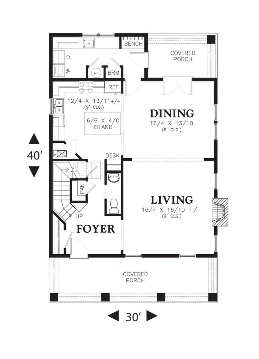 Main Floor Plan image for Mascord Berkshire-Coastal Colonial with Front Porch and Plenty of Appeal-Main Floor Plan