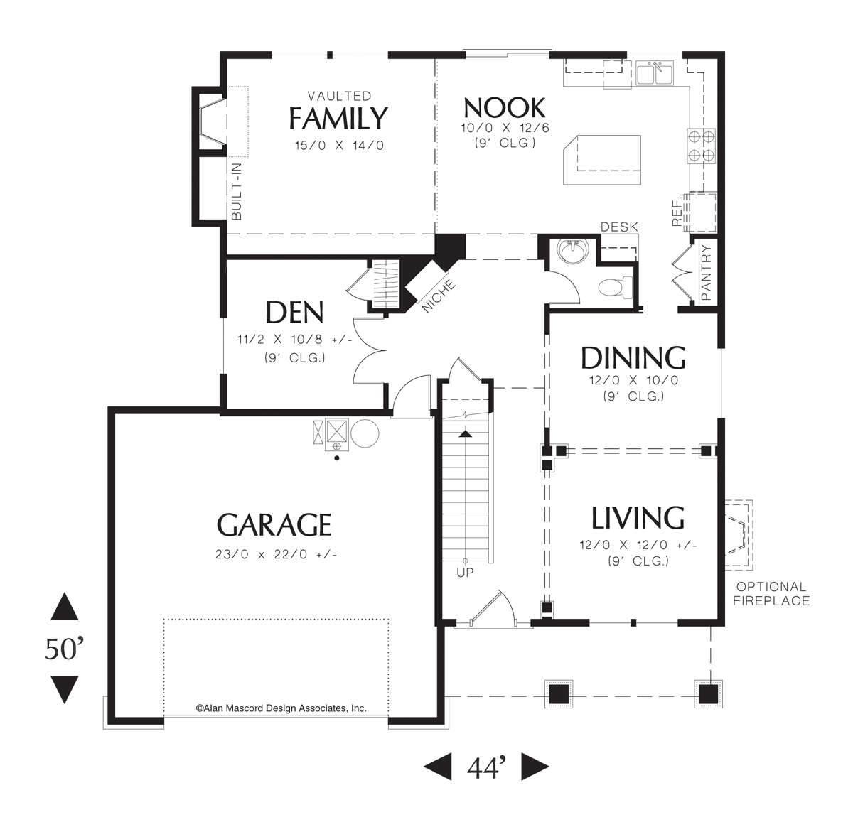 Main Floor Plan image for Mascord Fulton-Arts and Crafts Style Home with Multi-pane Windows-Main Floor Plan
