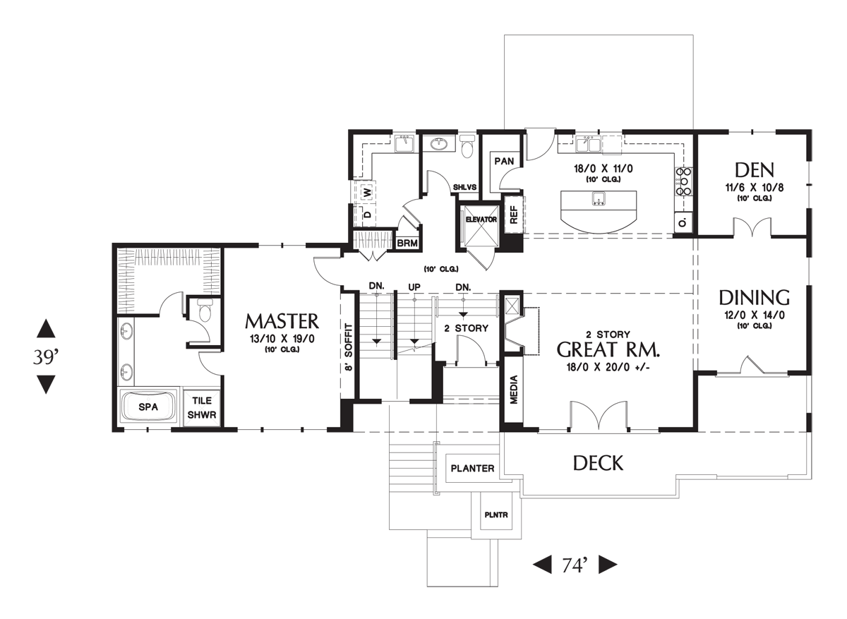 Main Floor Plan image for Mascord Burbank-Gorgeous Prairie Style Contemporary Home for Sloping Lots-Main Floor Plan