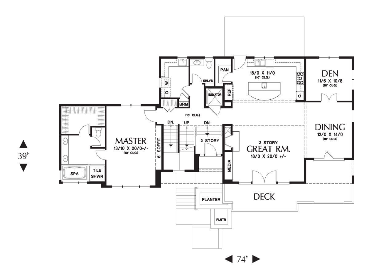 Main Floor Plan image for Mascord Renicker-Delightful Craftsman for Uphill Sloping Lots-Main Floor Plan