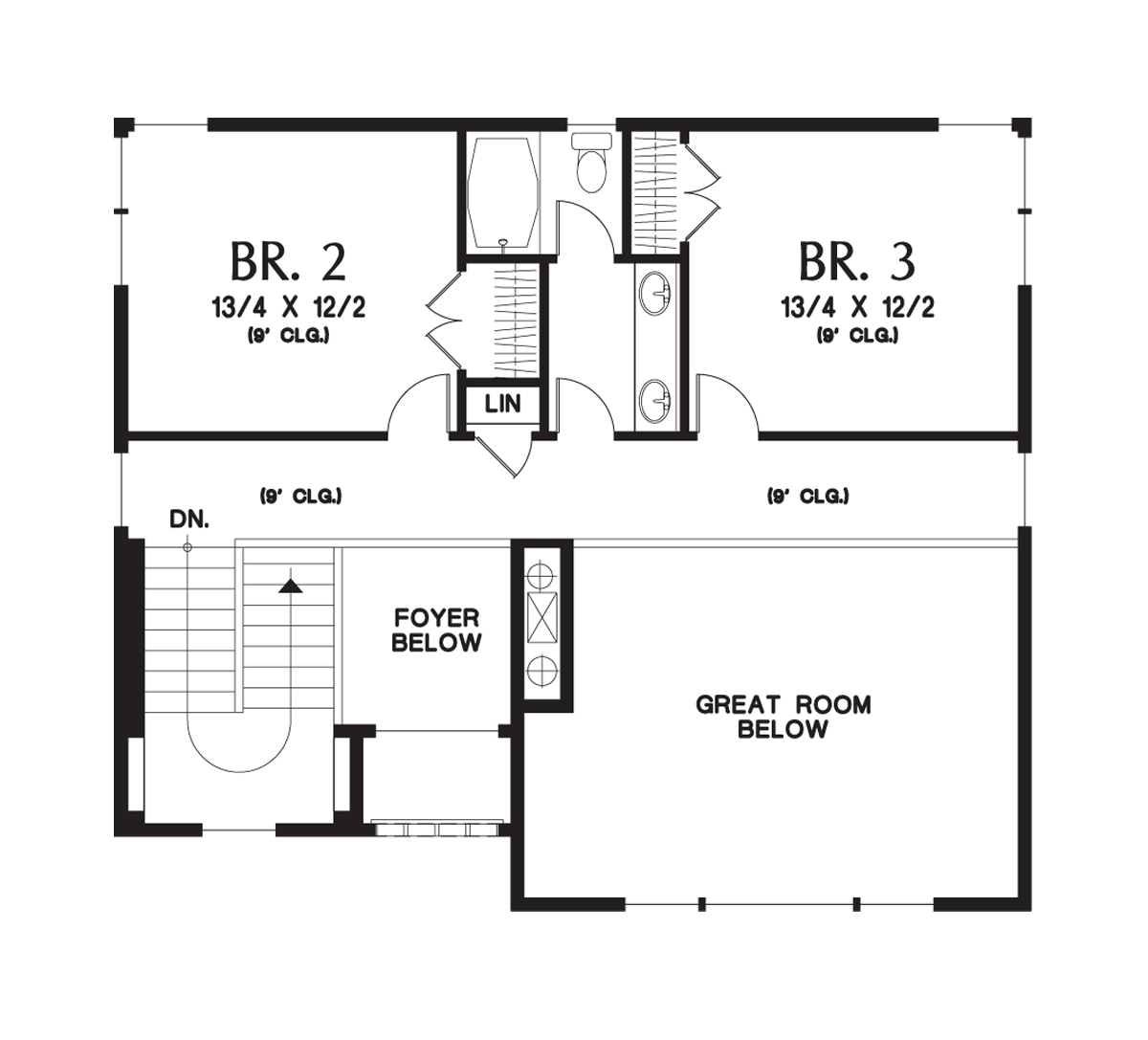 Upper Floor Plan image for Mascord Renicker-Delightful Craftsman for Uphill Sloping Lots-Upper Floor Plan
