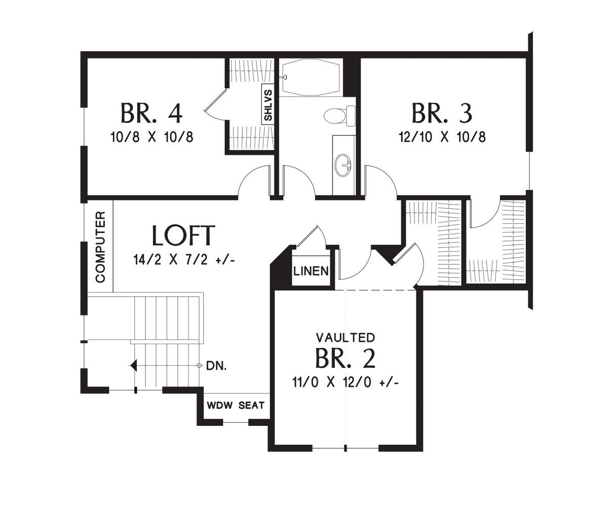 Upper Floor Plan image for Mascord Willowcreek-A Narrow-Lot Design that is Packed with Charm-Upper Floor Plan