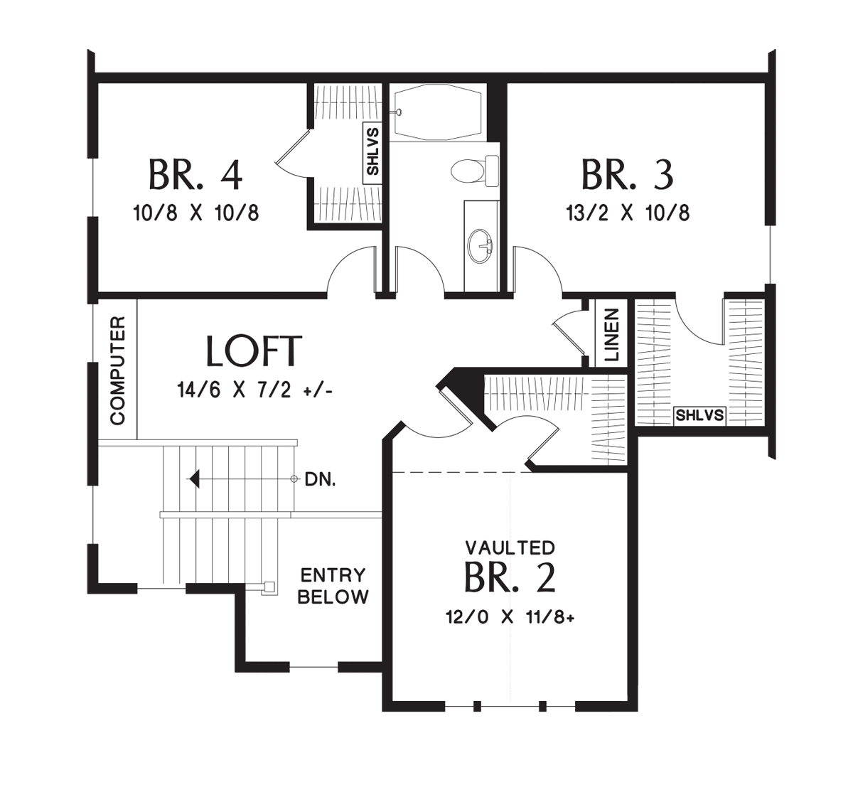 Upper Floor Plan image for Mascord Freewater-Deceptively Spacious Craftsman Home Plan-Upper Floor Plan