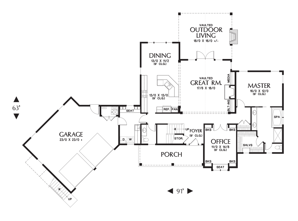 Main Floor Plan image for Mascord Hartford-Traditionally Styled Home Complete with Studio-Main Floor Plan