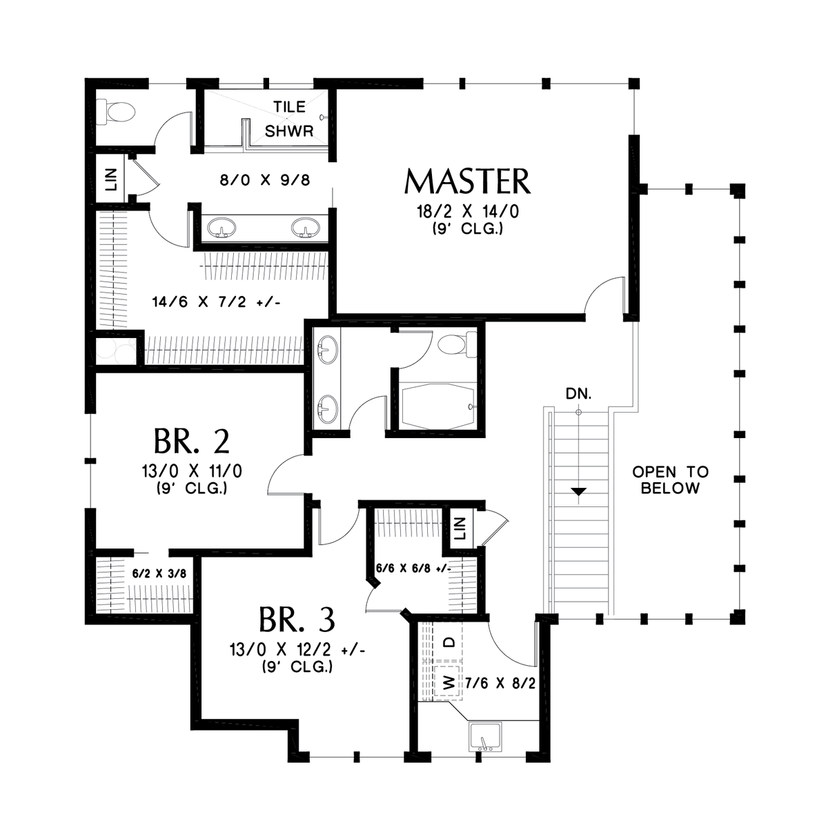 Upper Floor Plan image for Mascord Beaufort-Contemporary Prairie Style House Plan with Great Amenities-Upper Floor Plan