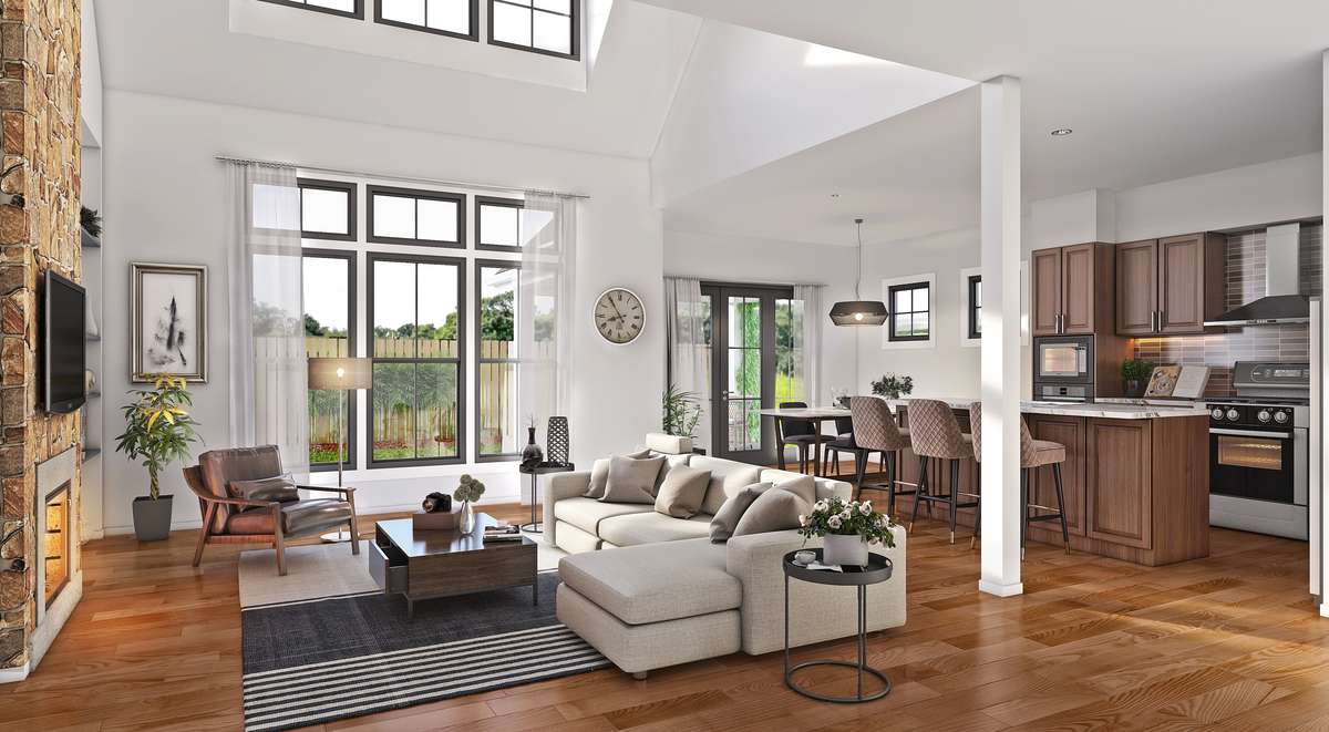 Great Room image for Mascord Bryson-Charming Country Home with Contemporary Style-Great Room