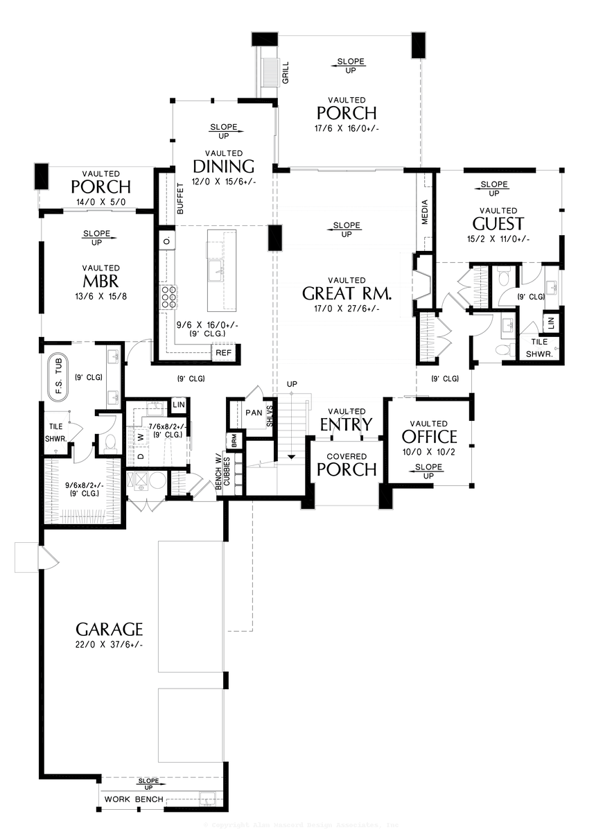 Main Floor Plan image for Mascord Hollingsworth-The great indoors matches the great outdoors setting for this mountain modern home-Main Floor Plan