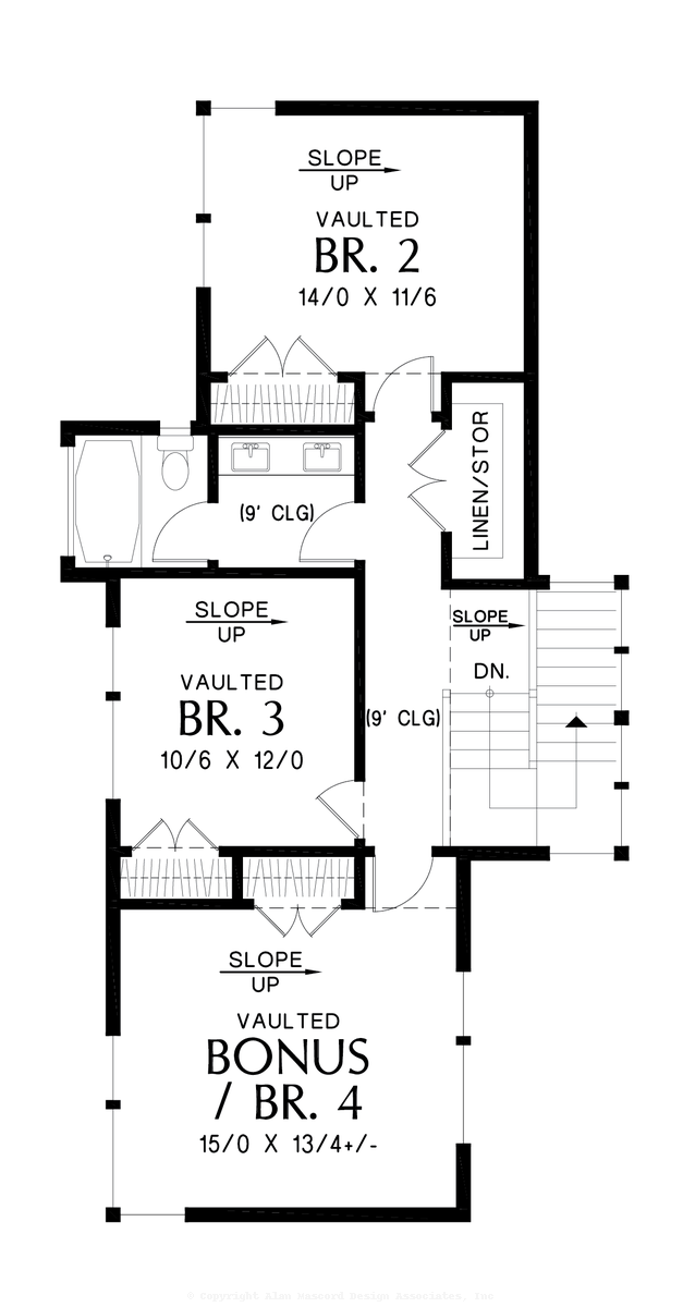 Upper Floor Plan image for Mascord Hollingsworth-The great indoors matches the great outdoors setting for this mountain modern home-Upper Floor Plan
