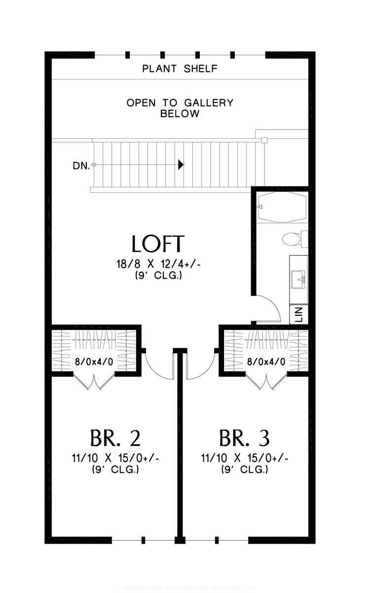 Upper Floor Plan image for Mascord Willowbrook-Great Barndominium with Gambrel and oodles of space-Upper Floor Plan