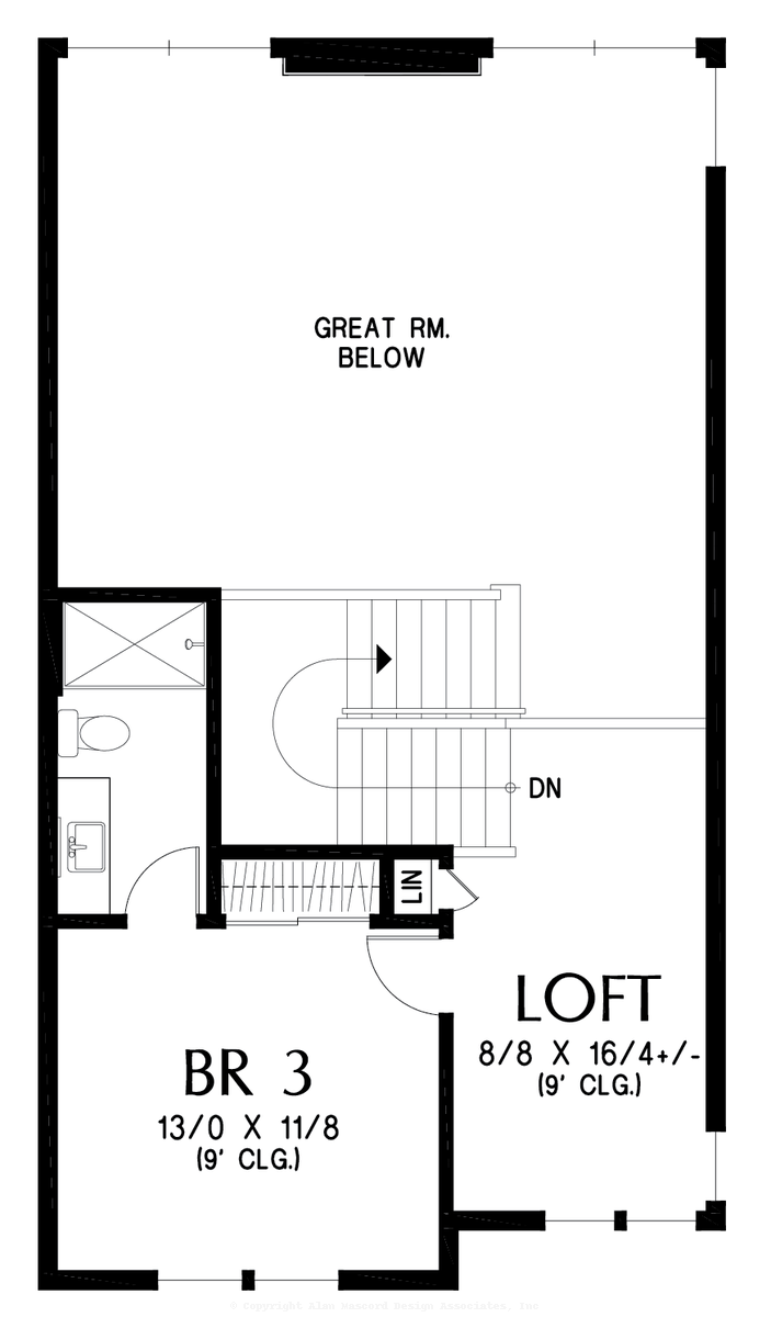 Upper Floor Plan image for Mascord Topeka-Great Farmhouse Plan with Extensive RV Storage Space-Upper Floor Plan
