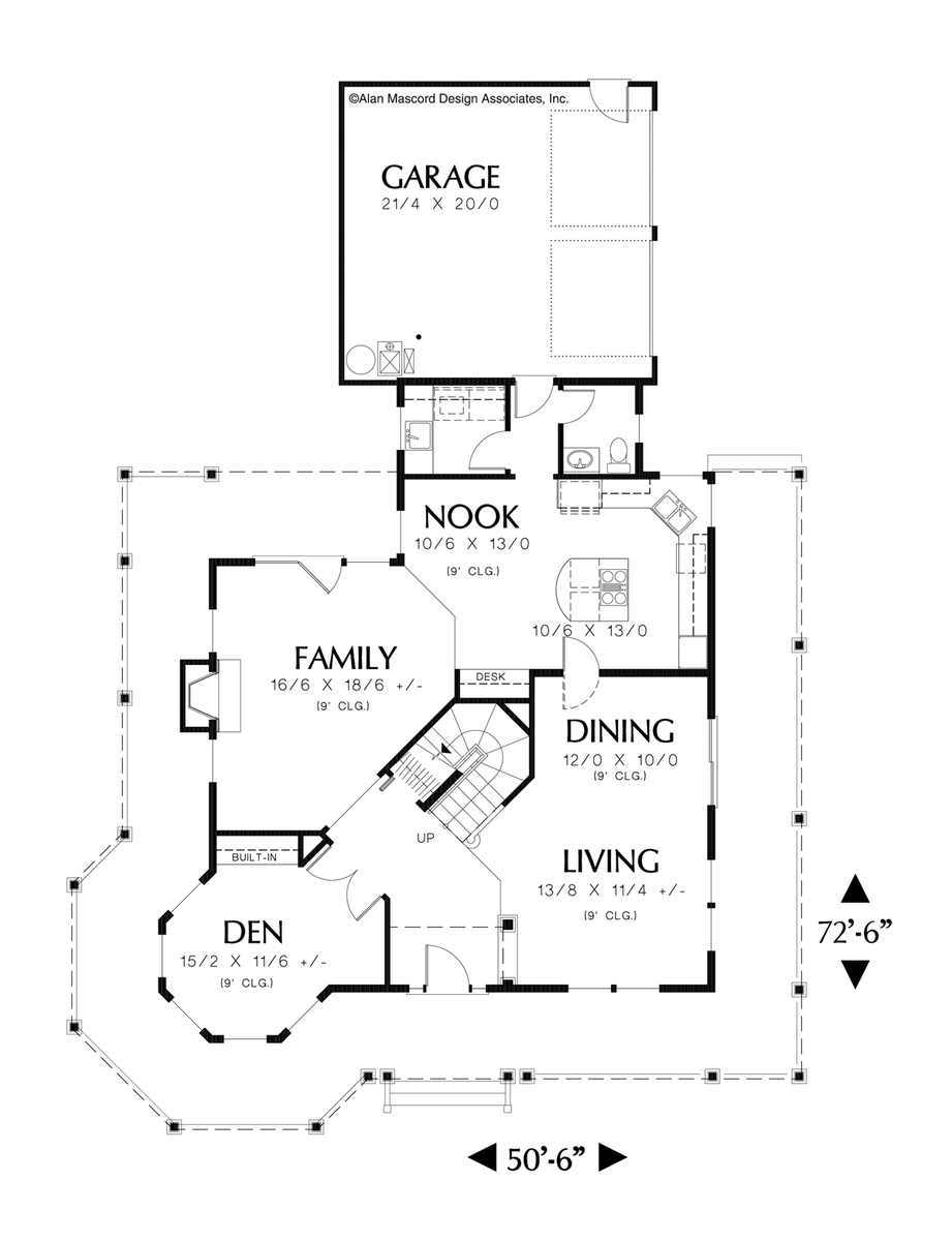 Main Floor Plan image for Mascord Stratford-Victorian-style 3 Bedroom Home Plan-Main Floor Plan