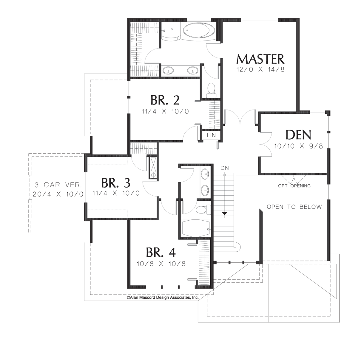 Upper Floor Plan image for Mascord Tacoma-Flowing Dining Room, Family Room, and Kitchen-Upper Floor Plan