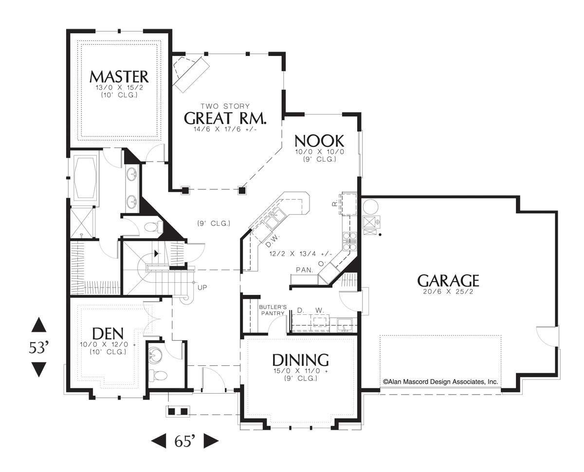 Main Floor Plan image for Mascord Roseland-Craftsman Plan with Grand Foyer-Main Floor Plan