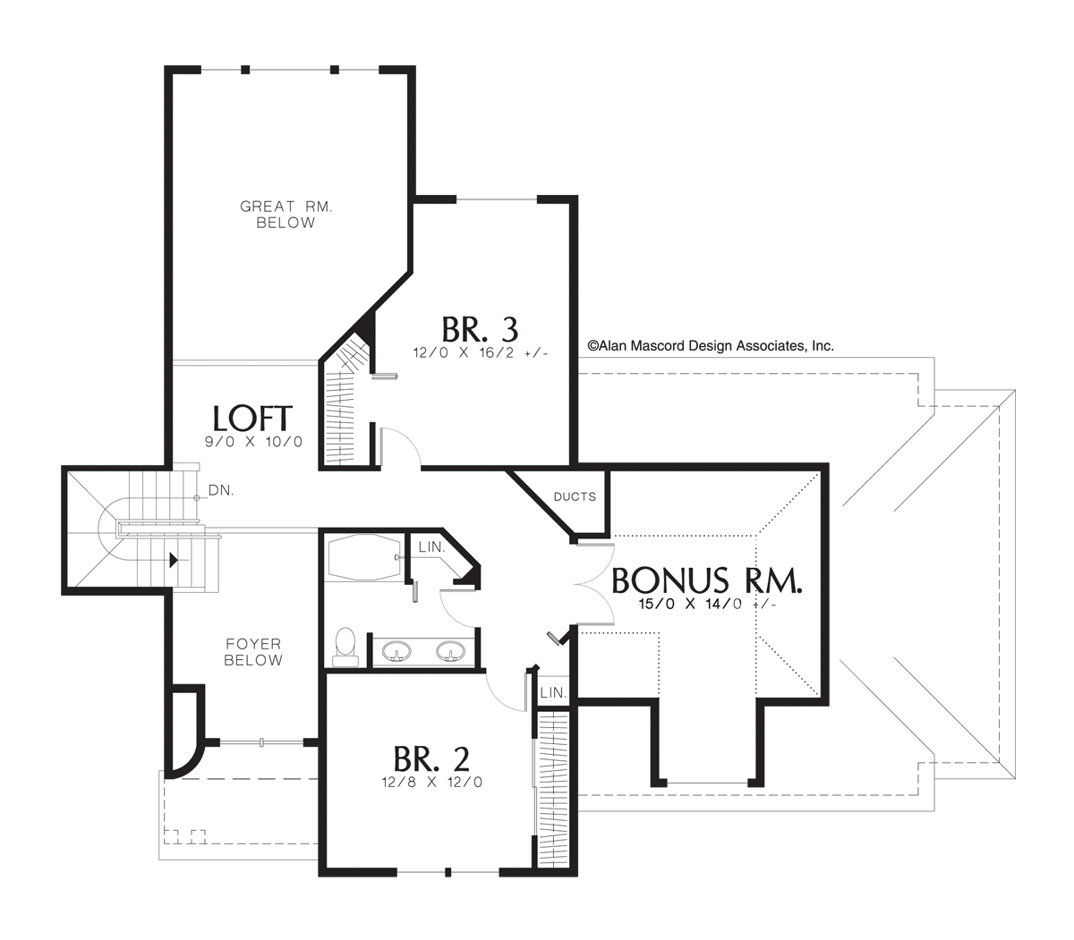 Upper Floor Plan image for Mascord Roseland-Craftsman Plan with Grand Foyer-Upper Floor Plan