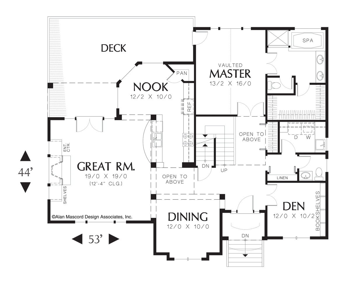 Main Floor Plan image for Mascord Richardson-Craftsman Plan with Large Deck in Rear-Main Floor Plan