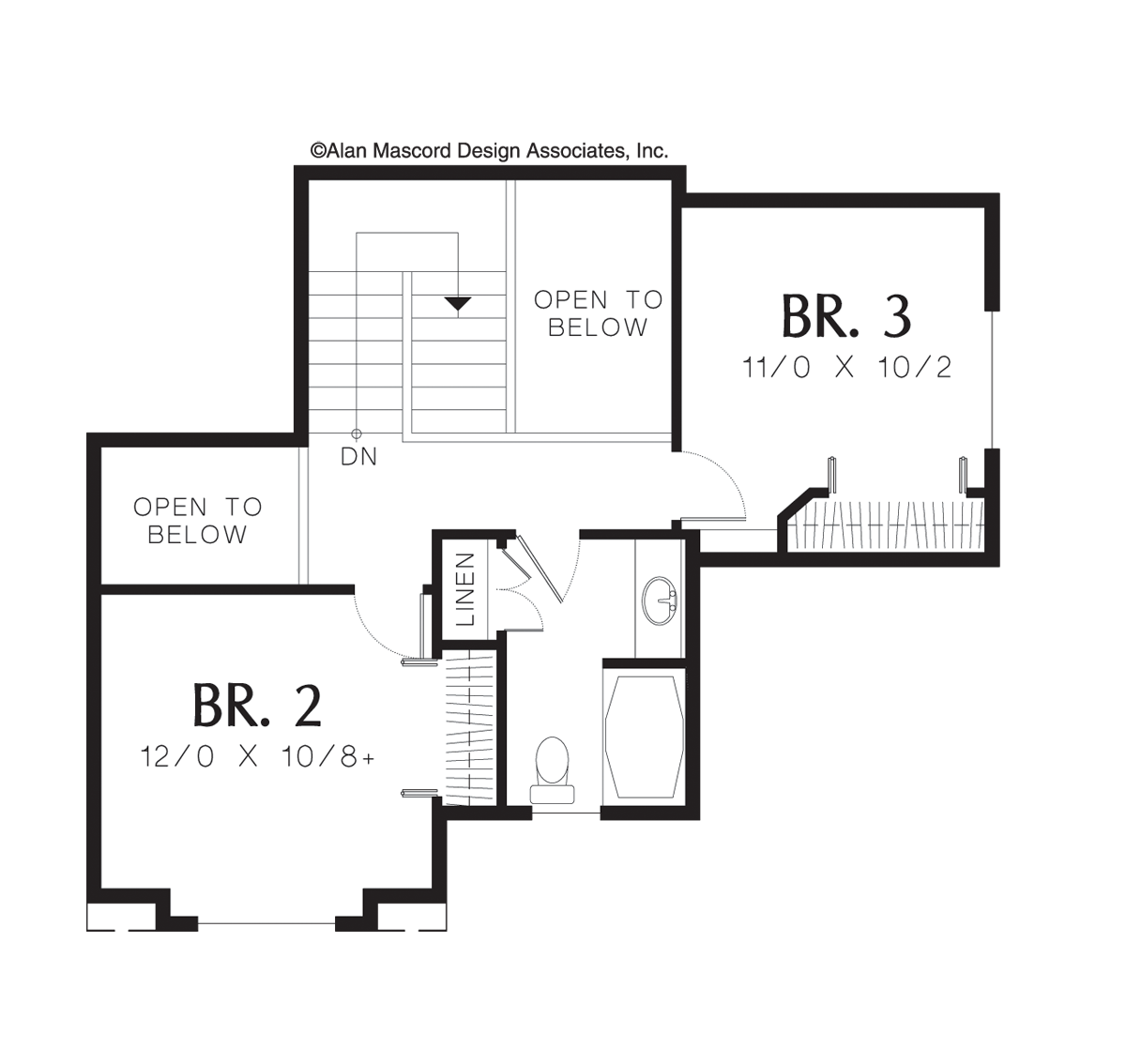 Upper Floor Plan image for Mascord Richardson-Craftsman Plan with Large Deck in Rear-Upper Floor Plan