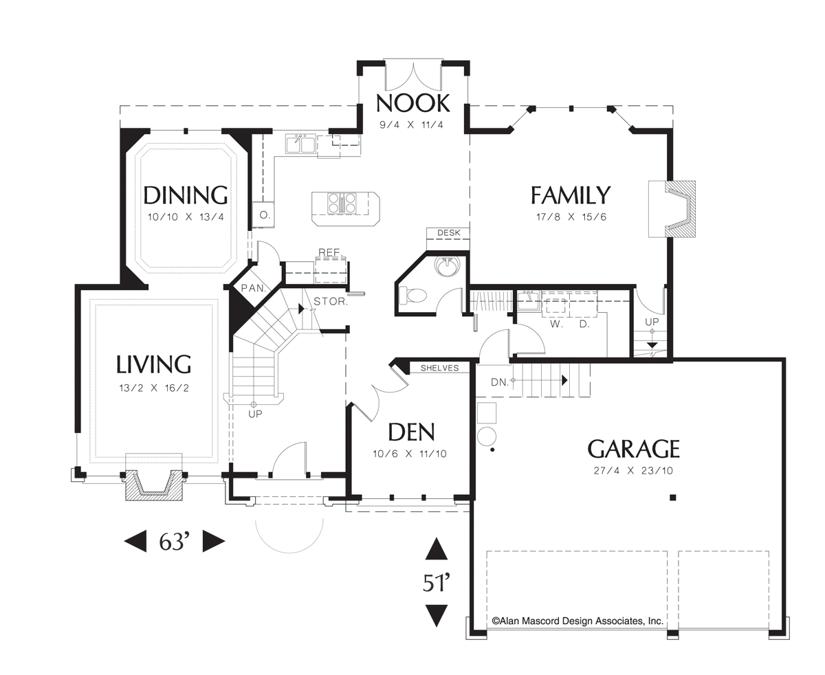 Main Floor Plan image for Mascord Braham-Majestic Tudor Style Plan with Functional Interior-Main Floor Plan
