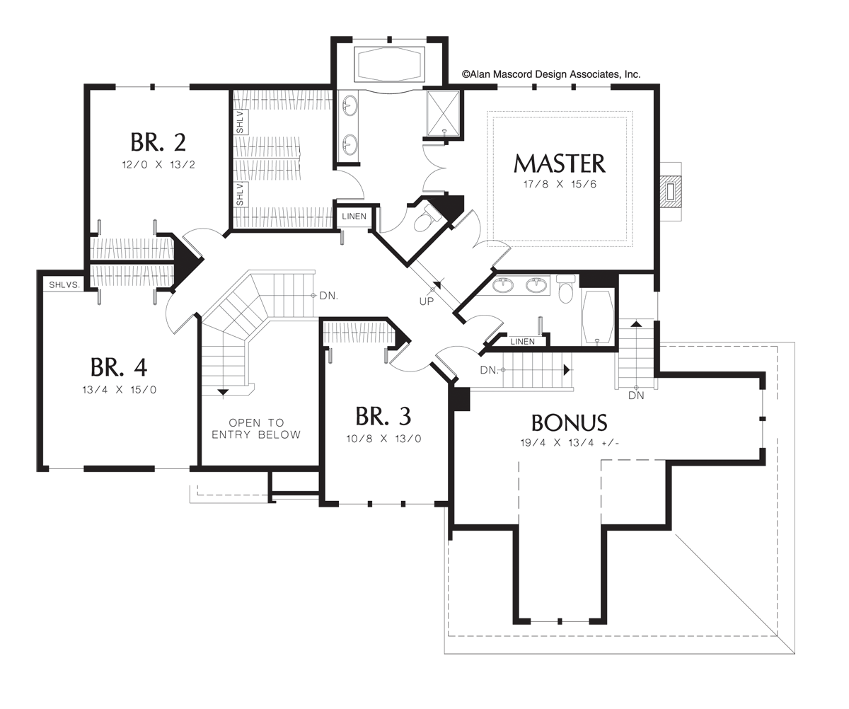 Upper Floor Plan image for Mascord Braham-Majestic Tudor Style Plan with Functional Interior-Upper Floor Plan