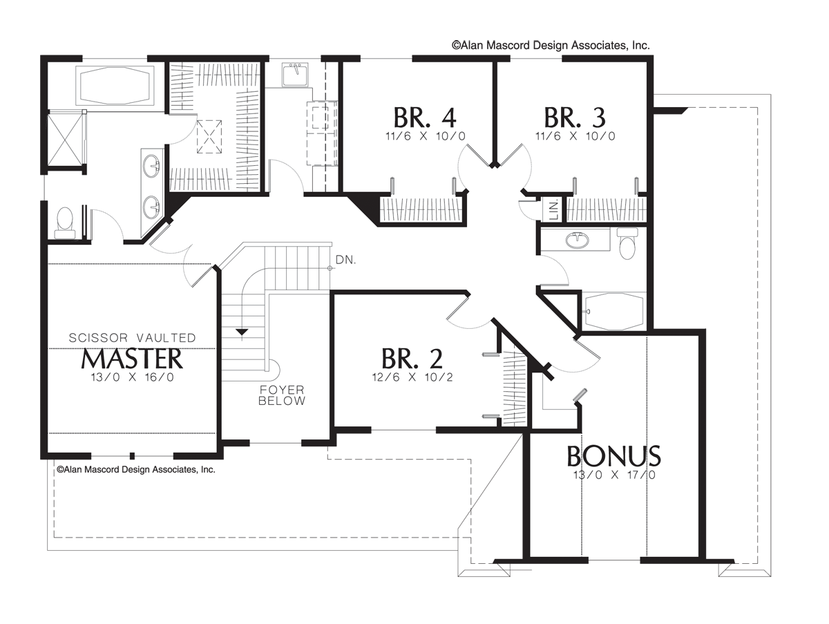 Upper Floor Plan image for Mascord Caledonia-Four Bedroom Family Plan-Upper Floor Plan