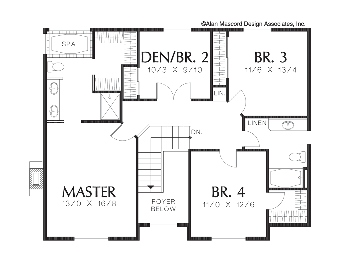 Upper Floor Plan image for Mascord Hazelsmith-Open Kitchen, Nook and Living Room-Upper Floor Plan