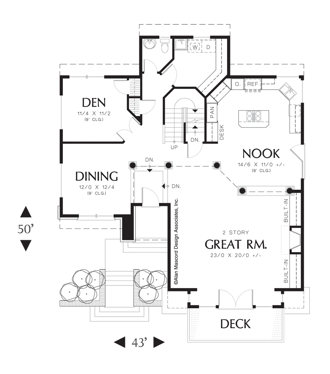 Main Floor Plan image for Mascord Crestview-Plan Features Great Room with French Doors-Main Floor Plan