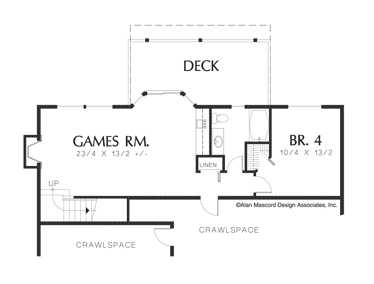 Lower Floor Plan image for Mascord Bromley-3 Floor Home Plan for Steep Sloping Lot-Lower Floor Plan