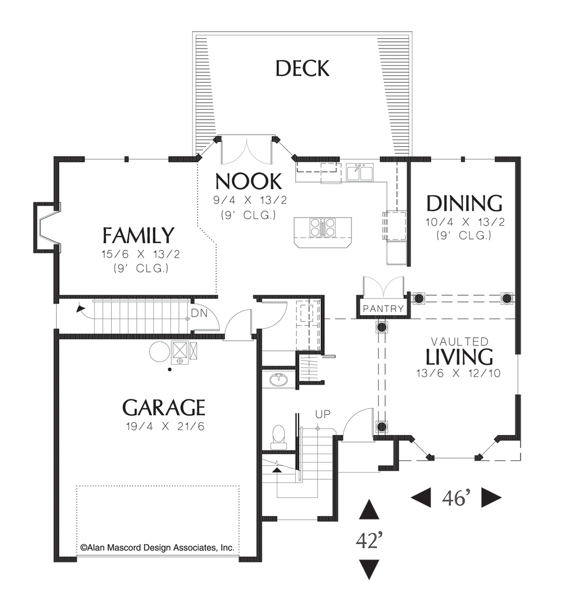 Main Floor Plan image for Mascord Bromley-3 Floor Home Plan for Steep Sloping Lot-Main Floor Plan
