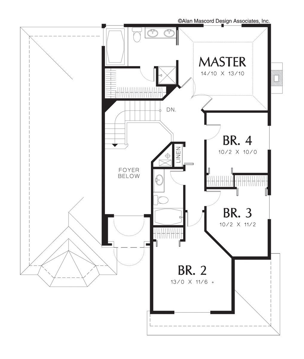 Upper Floor Plan image for Mascord Keithsform-Grand Entry with Transom Window in Narrow Lot Plan-Upper Floor Plan