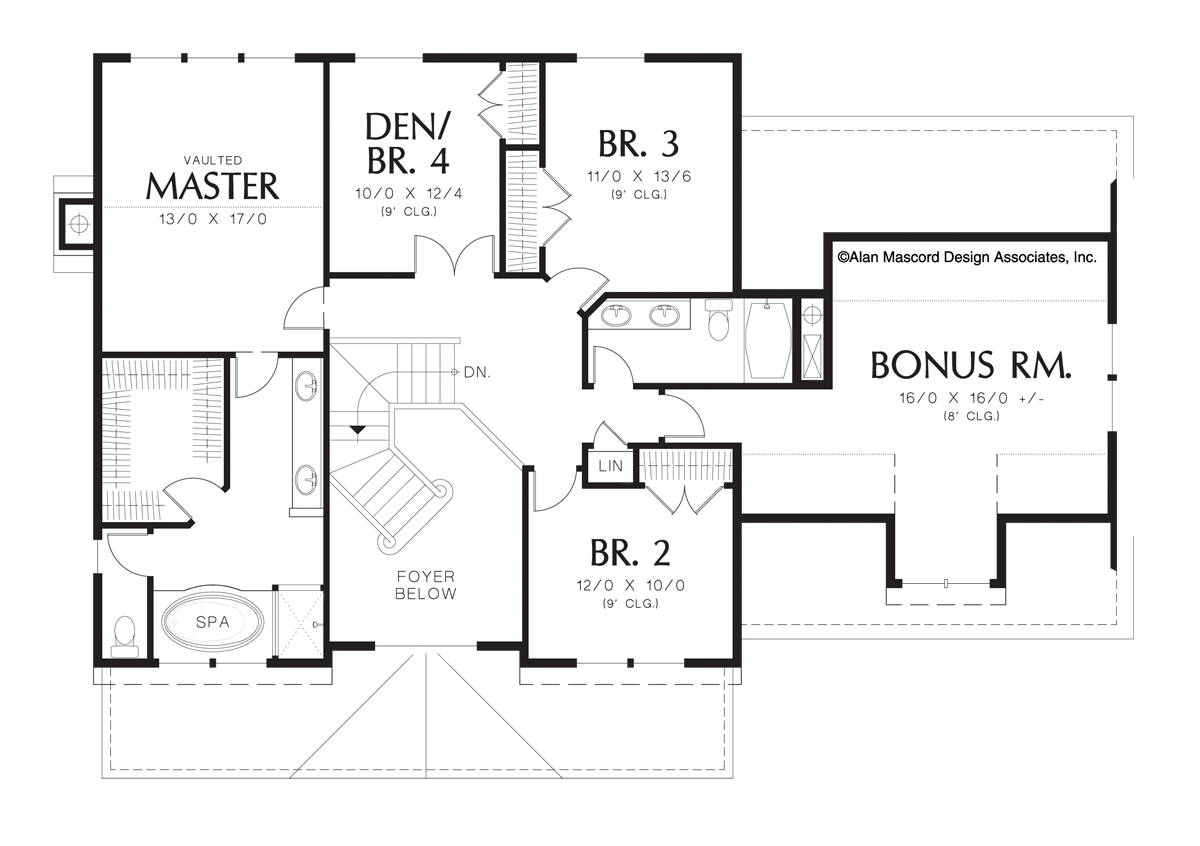 Upper Floor Plan image for Mascord Camden-Symmetrical Floor Plan in Craftsman Design-Upper Floor Plan