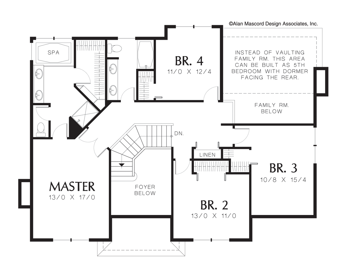 Upper Floor Plan image for Mascord Bellmond-European Plan with Built-ins-Upper Floor Plan