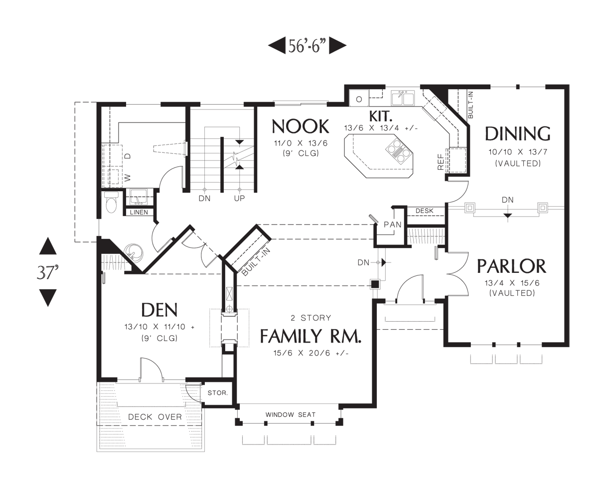 Main Floor Plan image for Mascord Fairmont-Craftsman Plan with Tall Roof Line-Main Floor Plan