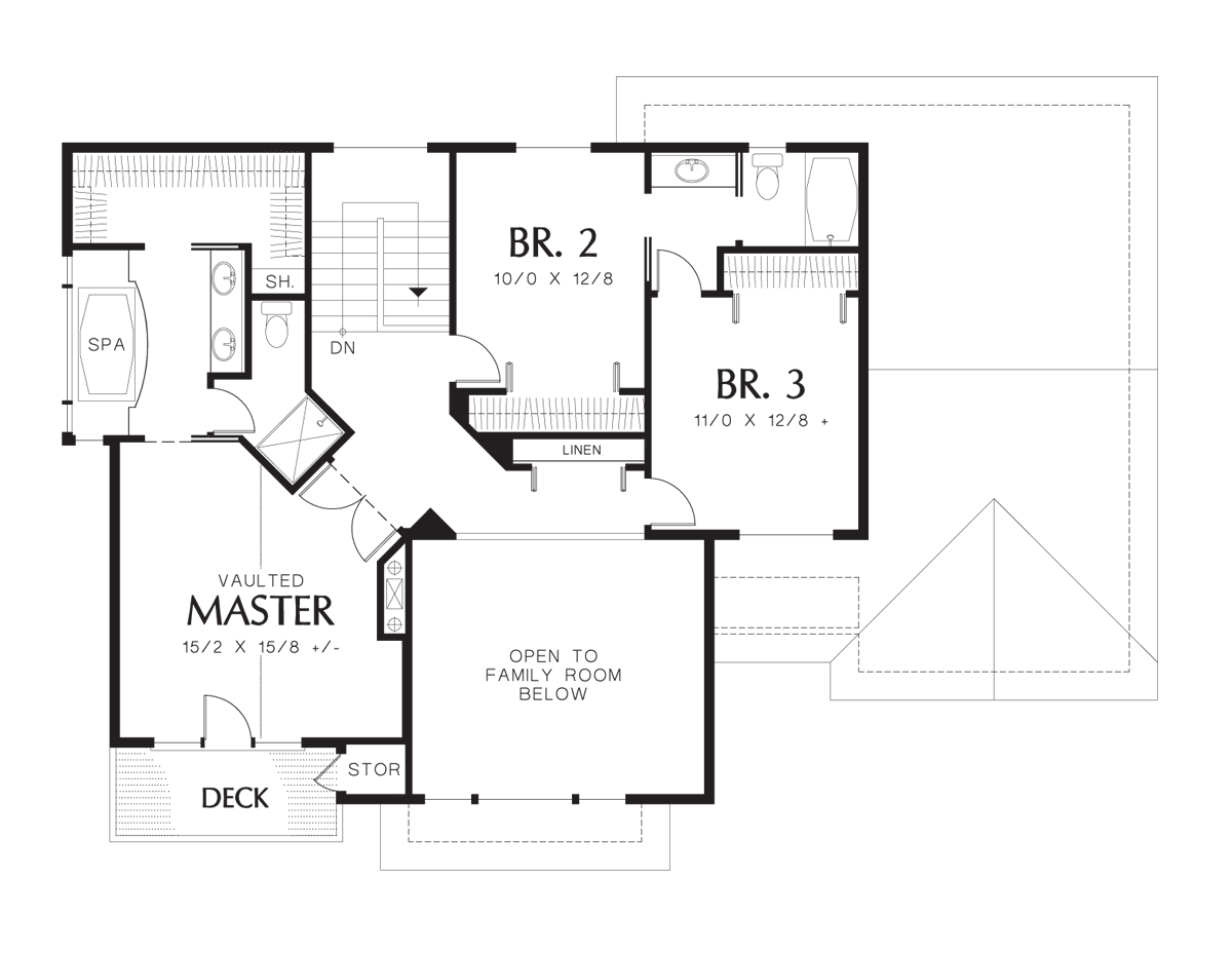 Upper Floor Plan image for Mascord Fairmont-Craftsman Plan with Tall Roof Line-Upper Floor Plan