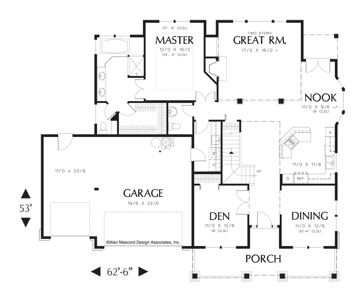 Main Floor Plan image for Mascord Kenton-Craftsman Plan with Walk-in Closet in Spare Bedroom-Main Floor Plan