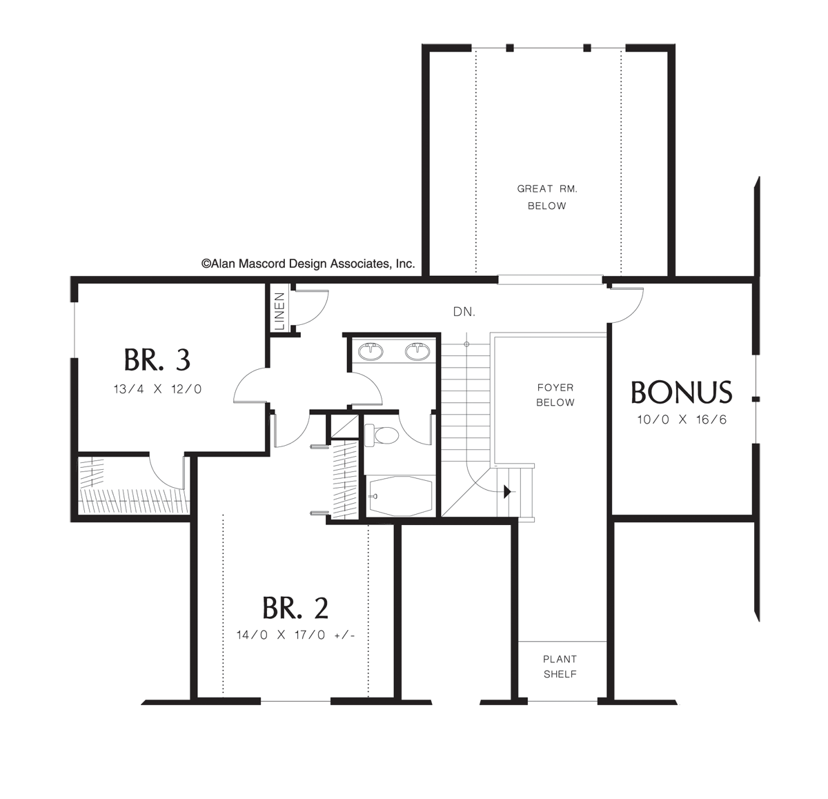 Upper Floor Plan image for Mascord Kenton-Craftsman Plan with Walk-in Closet in Spare Bedroom-Upper Floor Plan