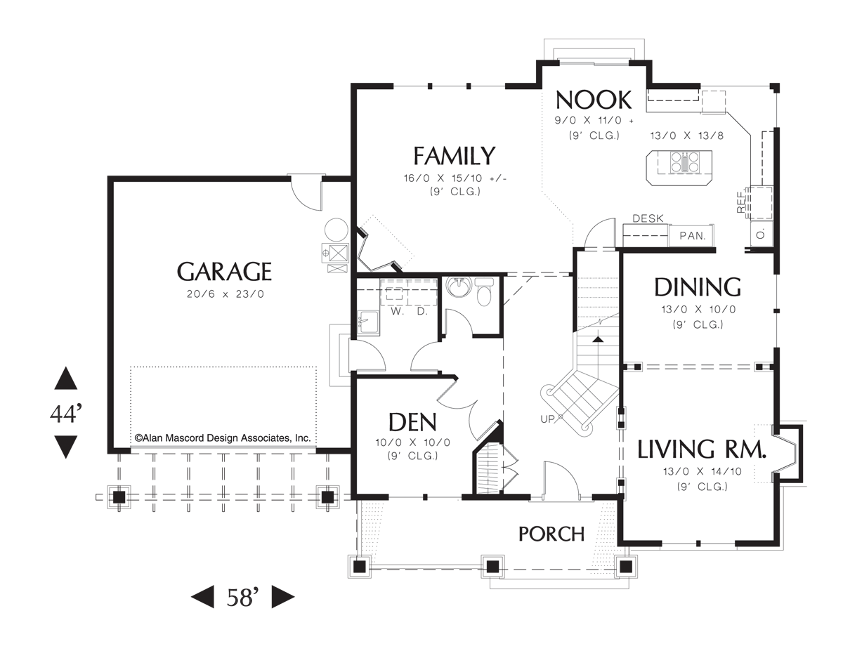 Main Floor Plan image for Mascord Campton-Craftsman Plan with Private Den-Main Floor Plan