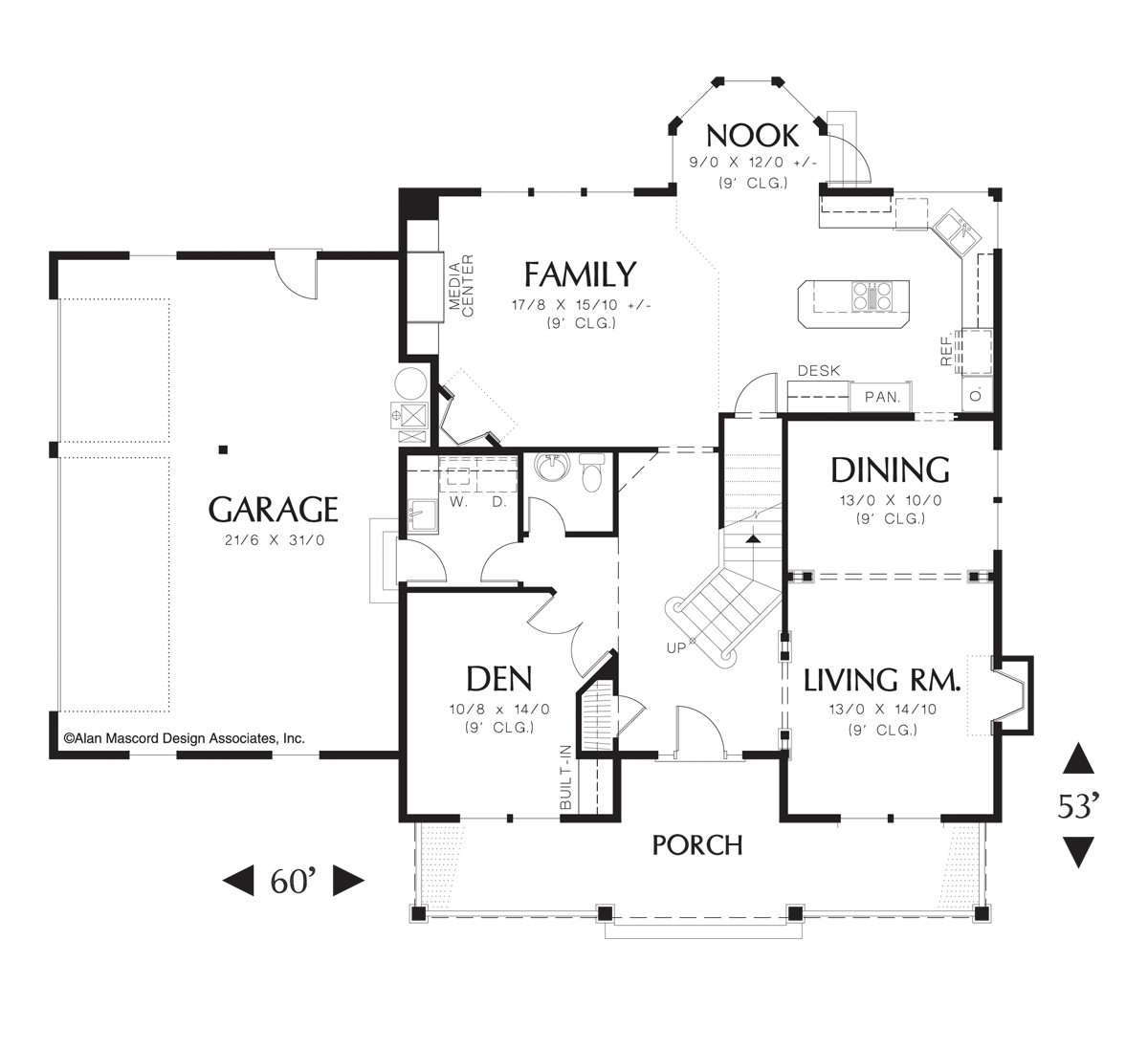 Main Floor Plan image for Mascord Brayton-Media Center and Fireplace in Farmhouse Plan-Main Floor Plan