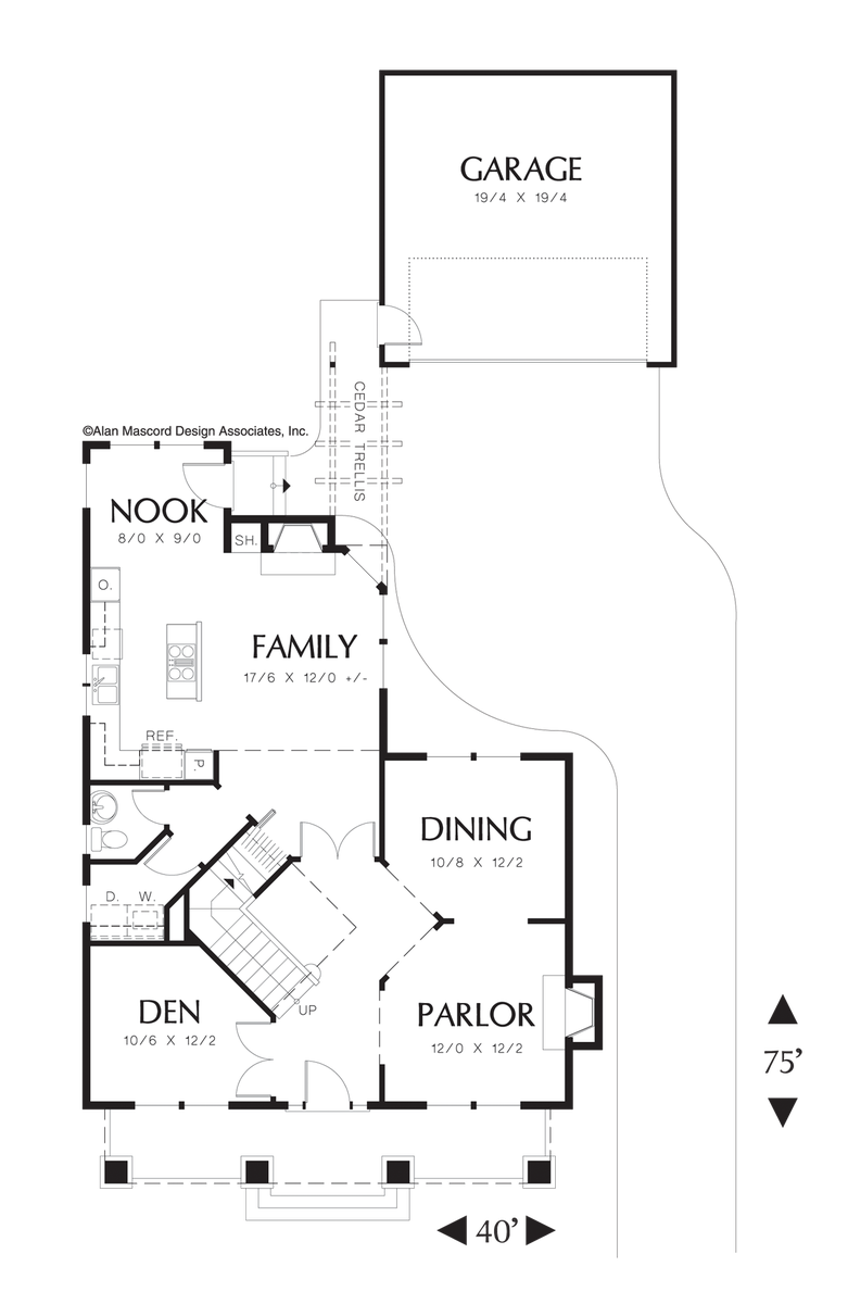 Main Floor Plan image for Mascord Milford-Great Family 2 Story Bungalow Plan-Main Floor Plan