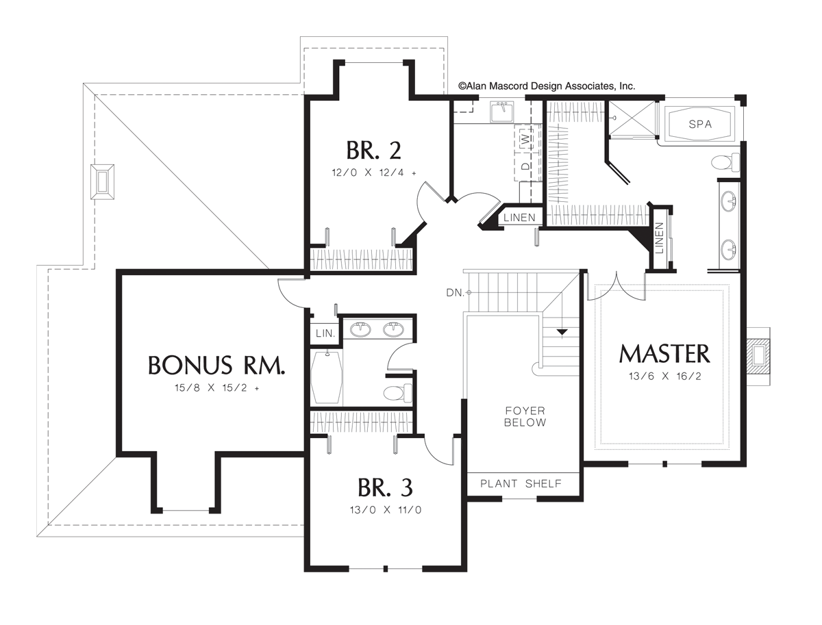 Upper Floor Plan image for Mascord Bienville-Spacious Traditional House Plan with Tray Ceilings-Upper Floor Plan