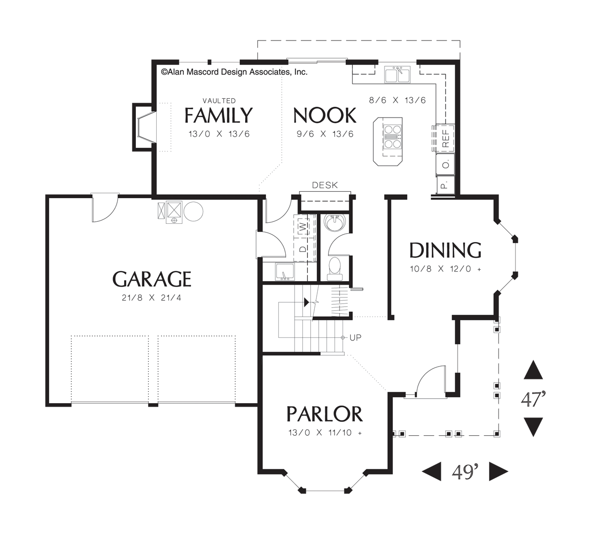 Main Floor Plan image for Mascord Norway-Farmhouse Plan with Bay Windows-Main Floor Plan