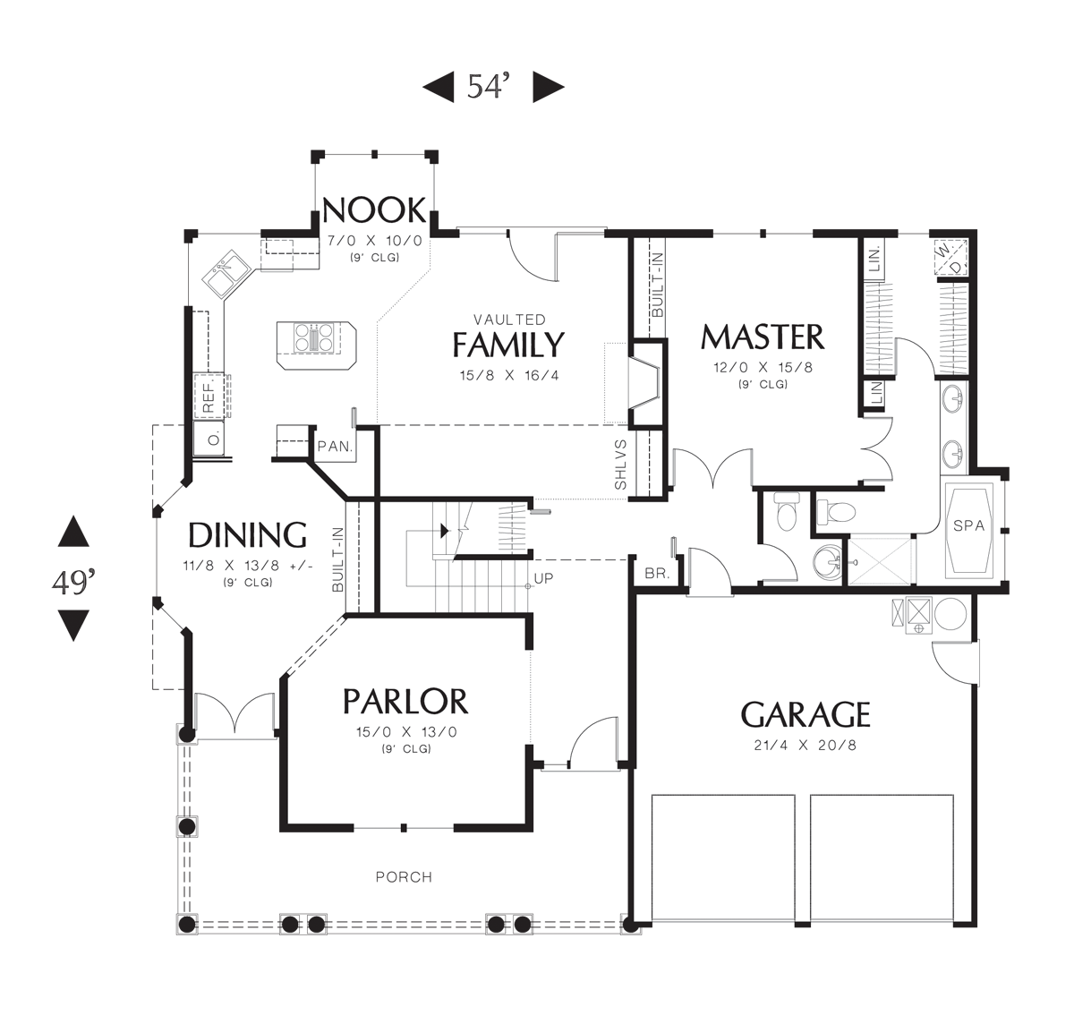 Main Floor Plan image for Mascord Lyndon-Victorian Plan with Wrap-around Porch-Main Floor Plan